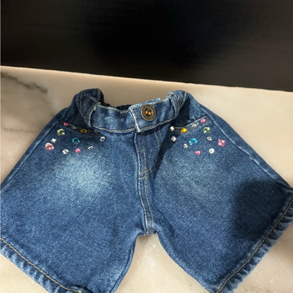 Build a Bear Workshop Girly Denim Jeans with Multicolored Rhinestones RARE HTF